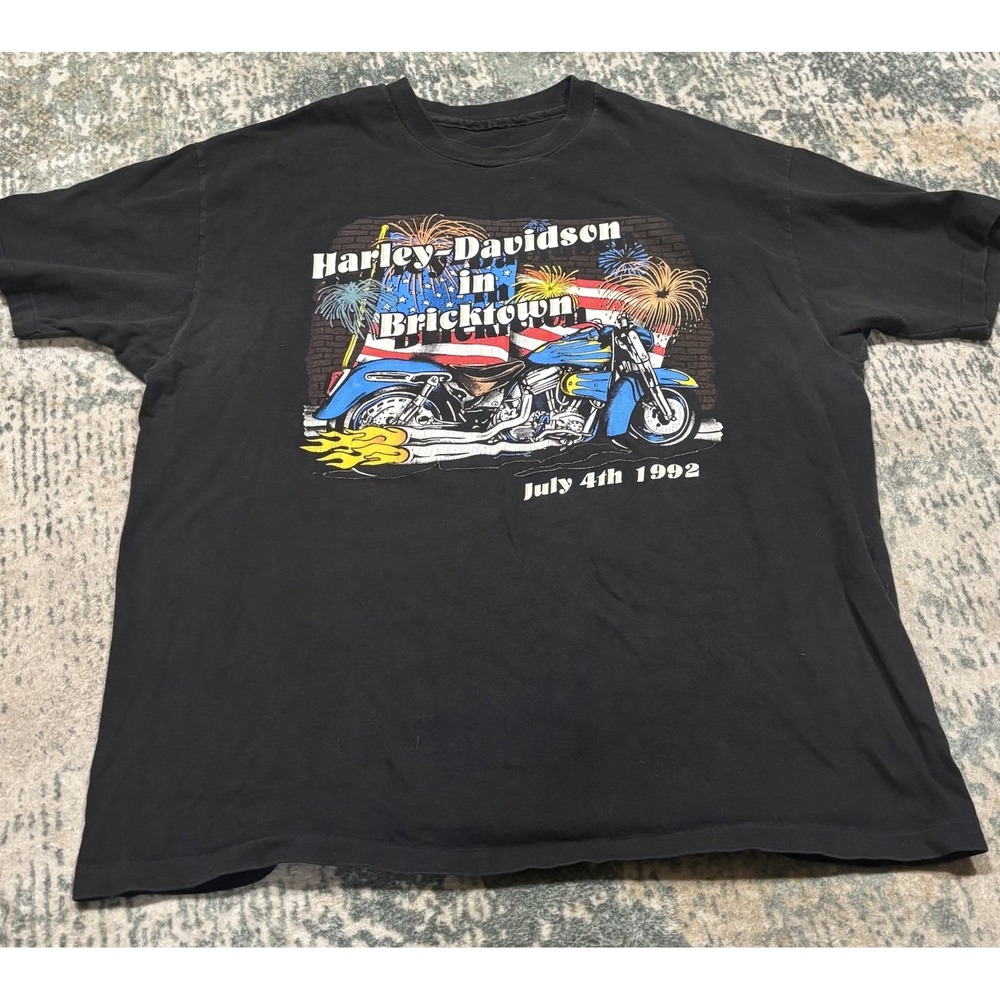 Vintage 1992 Harley Davidson T Shirt Bricktown OKC 4th of July Single Stitch L